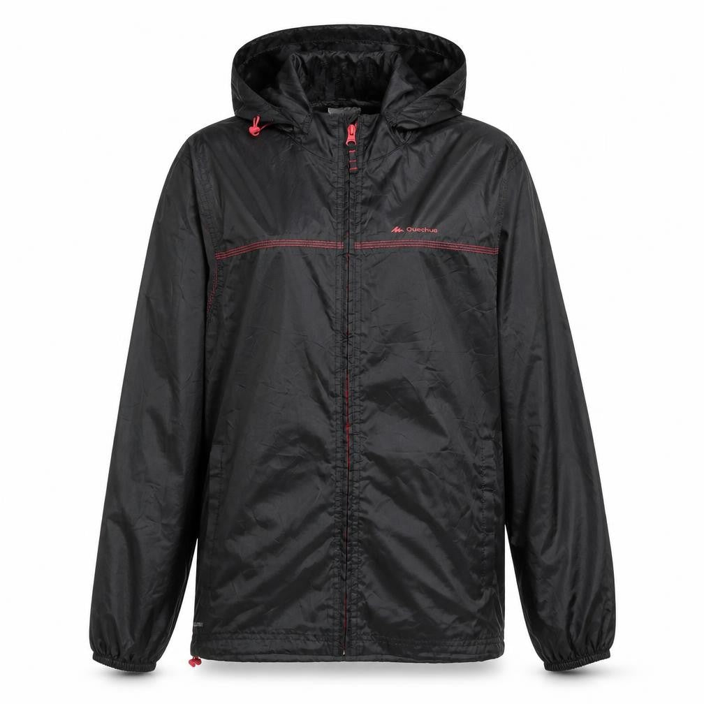 Quechua Womens Black L Windbreaker Jacket Hooded Water Resistant