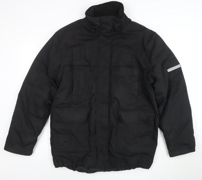 Nicks World Mens Black S Winter Parka Jacket with Reflective Trim
