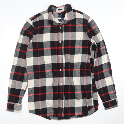 GAP Men's Multicoloured Check Flannel Button-Up Shirt Size M