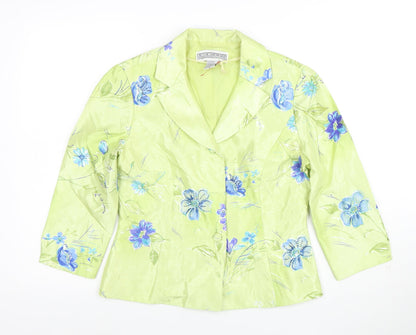 Jessica Howard Women Green Floral Suit Jacket Size 10 Shawl Lapel