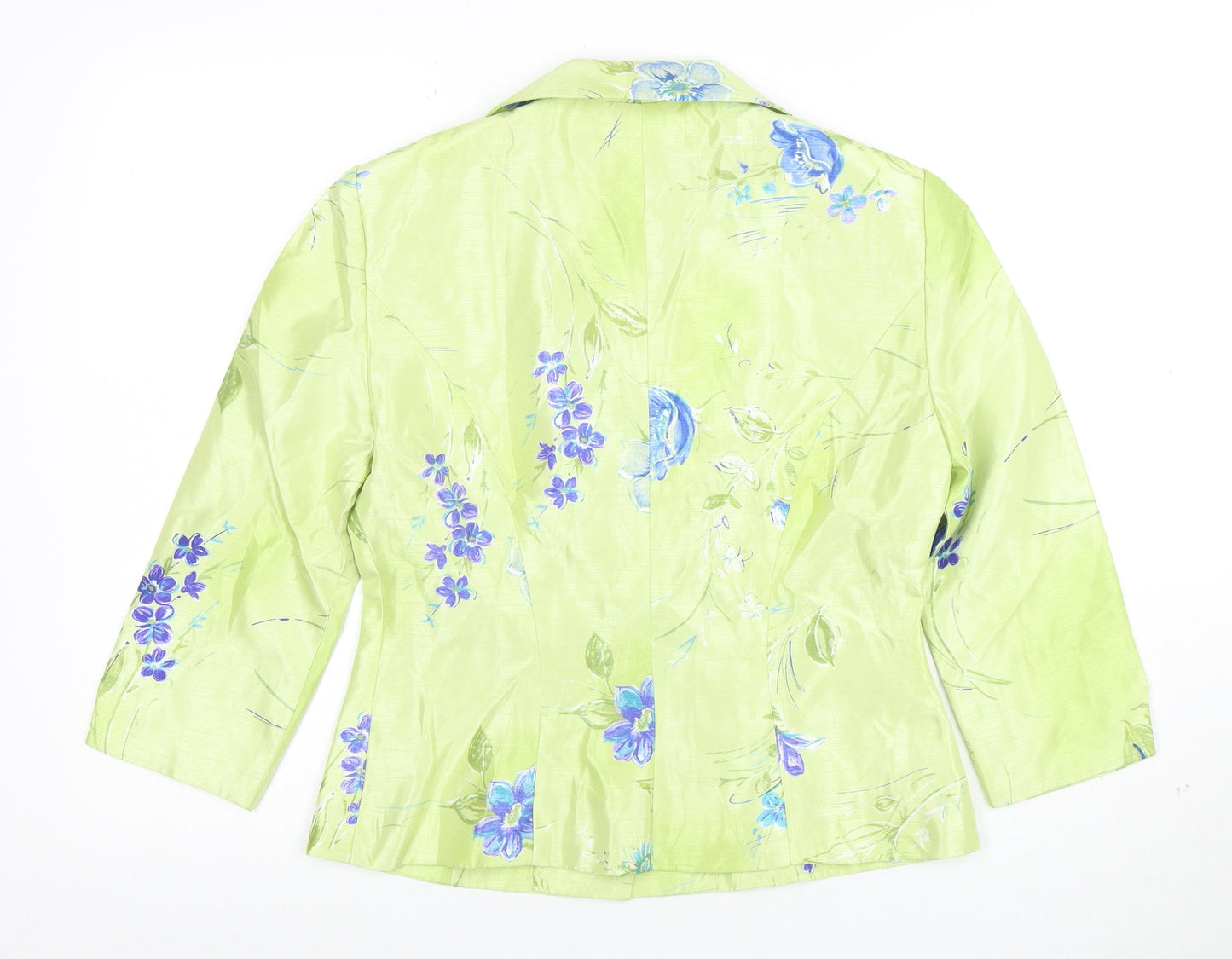 Jessica Howard Women Green Floral Suit Jacket Size 10 Shawl Lapel