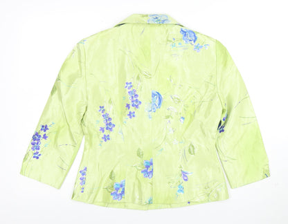 Jessica Howard Women Green Floral Suit Jacket Size 10 Shawl Lapel