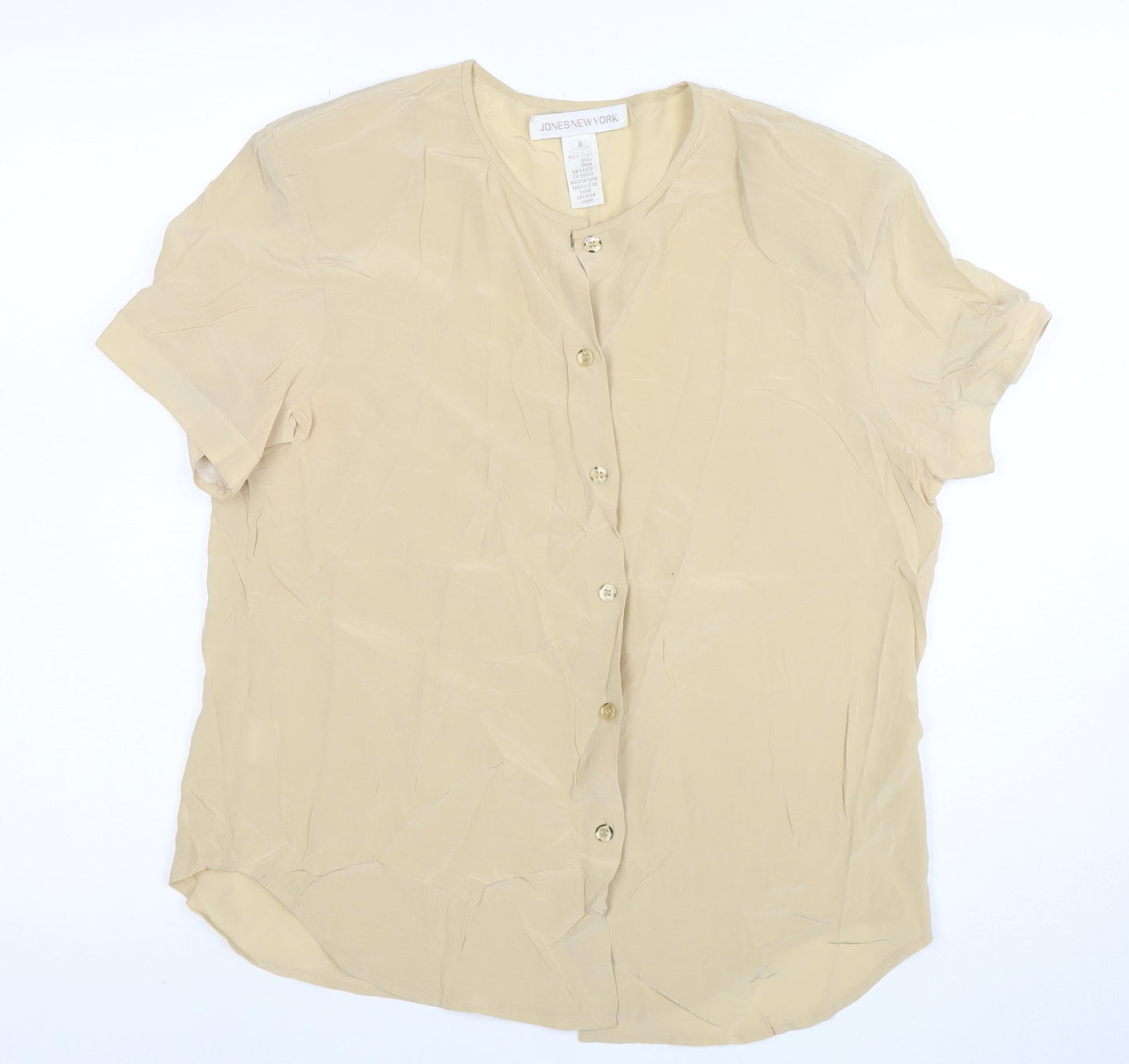 Jones New York Womens Beige Silk Short Sleeve Button-Up Shirt Size 8