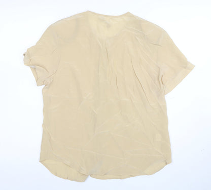 Jones New York Womens Beige Silk Short Sleeve Button-Up Shirt Size 8