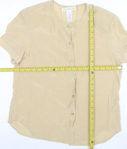 Jones New York Womens Beige Silk Short Sleeve Button-Up Shirt Size 8