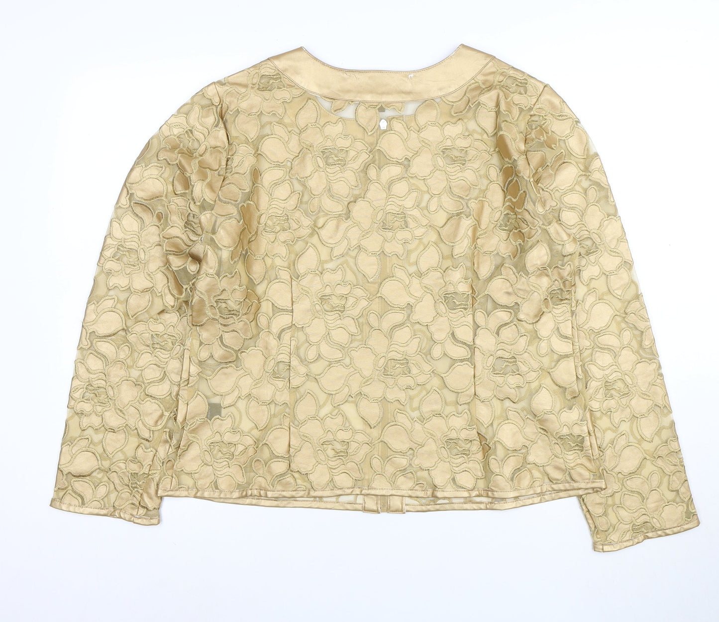 Colleen Lopez Women Gold Floral Embroidered Zip Jacket L Short Formal
