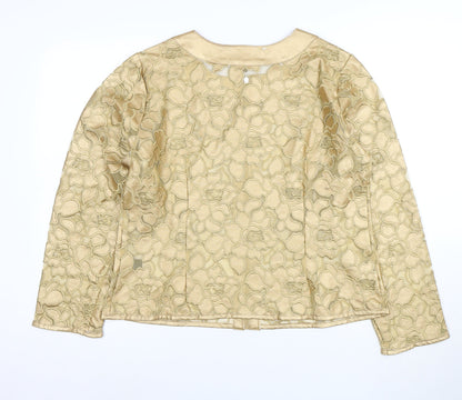 Colleen Lopez Women Gold Floral Embroidered Zip Jacket L Short Formal
