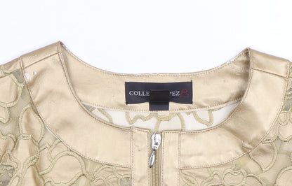 Colleen Lopez Women Gold Floral Embroidered Zip Jacket L Short Formal