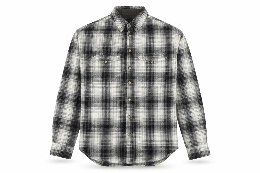 Sierra Pacific Men's Large Black Grey Check Wool Blend Button-Up Shirt