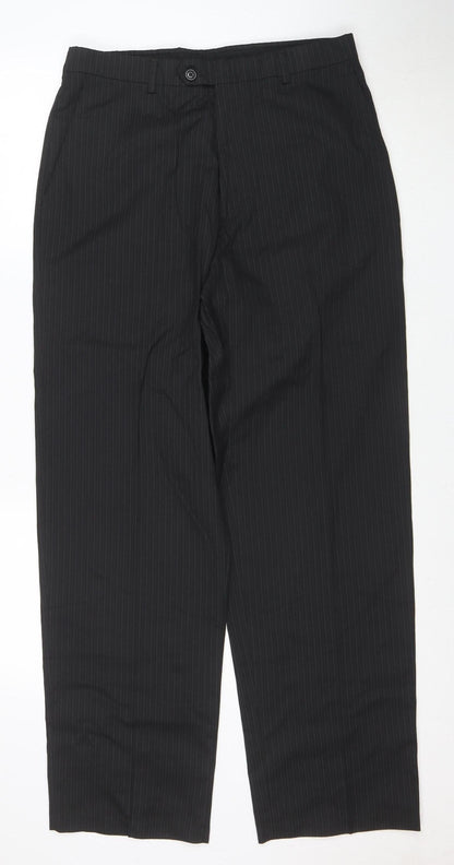 Haggar Men's Black Pinstripe 32x32 Regular Fit Dress Trousers