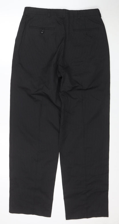 Haggar Men's Black Pinstripe 32x32 Regular Fit Dress Trousers