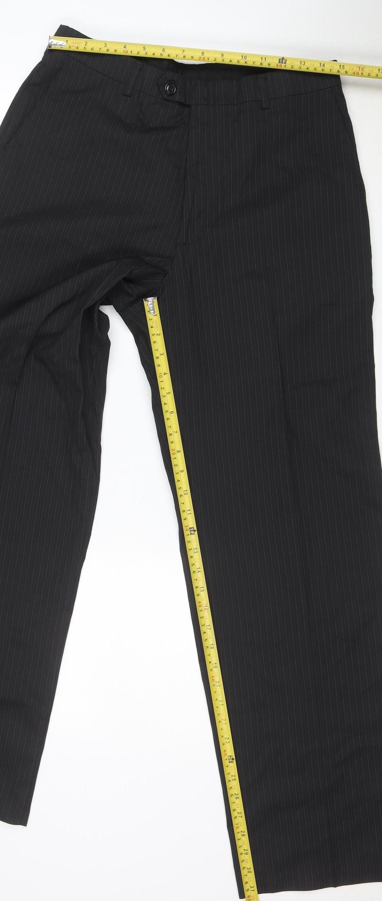 Haggar Men's Black Pinstripe 32x32 Regular Fit Dress Trousers