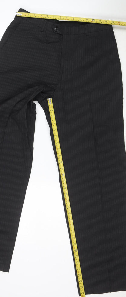 Haggar Men's Black Pinstripe 32x32 Regular Fit Dress Trousers