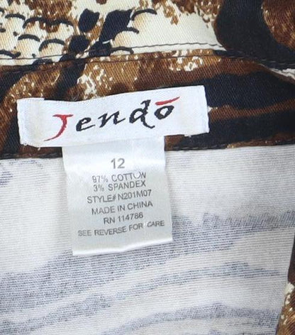 Tendo Womens Brown Animal Print Cotton Blazer Size 12 Jacket