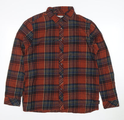 Billabong Men's Brown Plaid Cotton Flannel Long Sleeve Shirt L