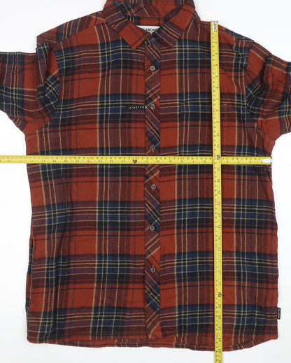 Billabong Men's Brown Plaid Cotton Flannel Long Sleeve Shirt L