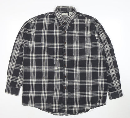 L.L. Bean Men's Grey Plaid Flannel Button-Up Shirt Size L