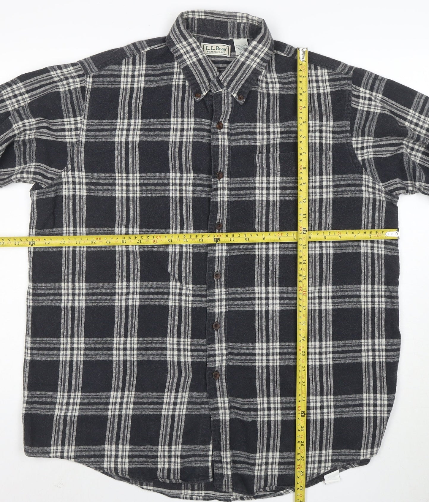 L.L. Bean Men's Grey Plaid Flannel Button-Up Shirt Size L