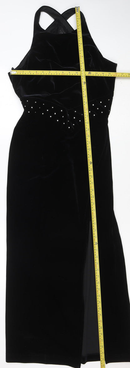 Bari Jay Women’s Black Velvet Halter Long Mermaid Dress Size 10-12