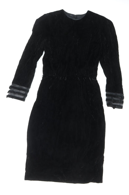 Albert Nipon Women Black Rayon Sheath Knee Length Dress Size 8