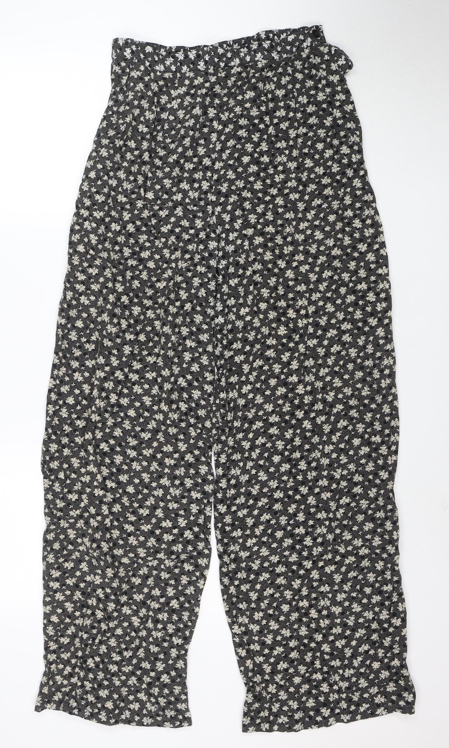 Tacts Womens Black Floral Wide-Leg Viscose Trousers Size L
