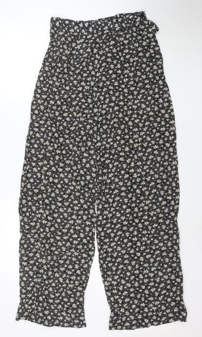 Tacts Womens Black Floral Wide-Leg Viscose Trousers Size L
