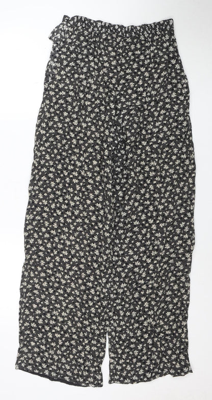 Tacts Womens Black Floral Wide-Leg Viscose Trousers Size L