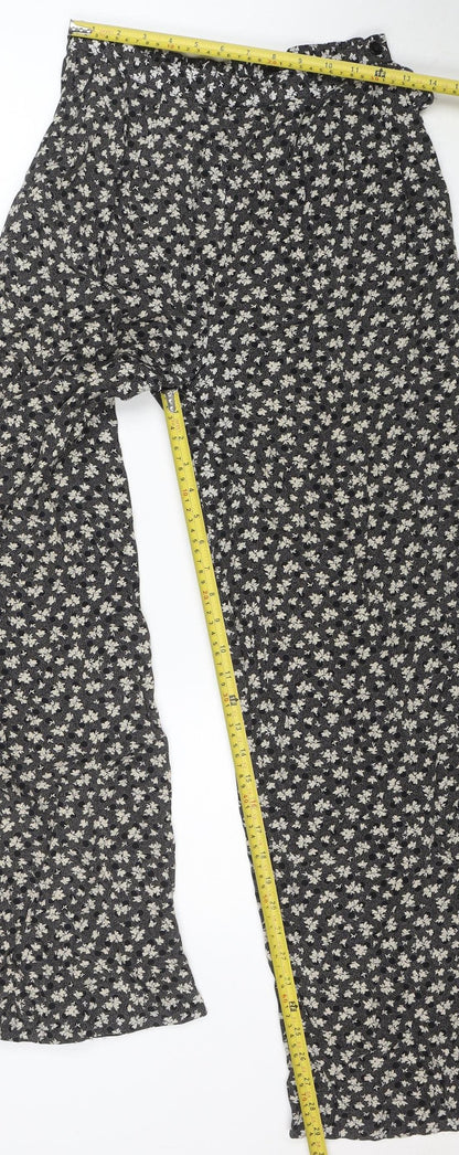 Tacts Womens Black Floral Wide-Leg Viscose Trousers Size L