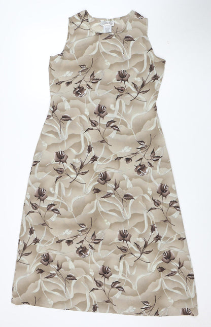 Rolling Over Women’s Beige Floral Midi Sheath Dress Size S Retro
