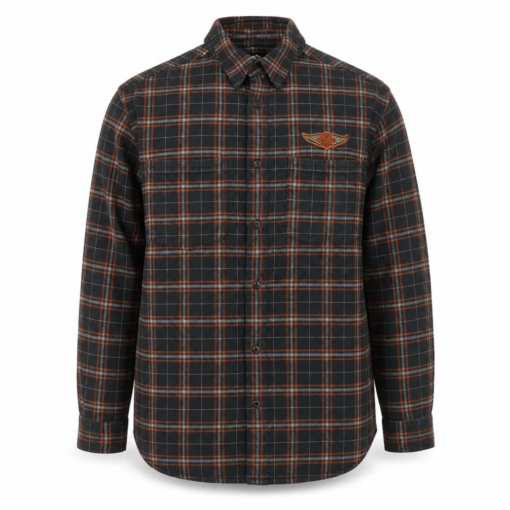 Harley-Davidson Men's Black Plaid Flannel Button-Up Shirt M