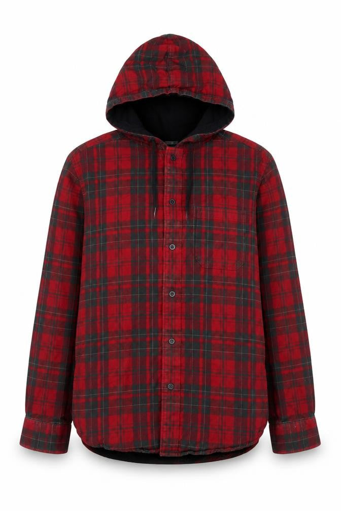 Eddie Bauer Women's Red Check Hooded Flannel Shirt Jacket M