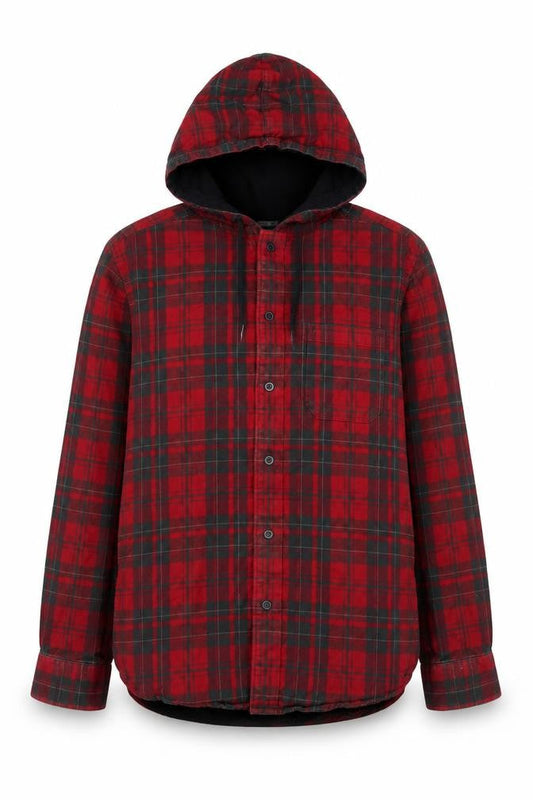 Eddie Bauer Women's Red Check Hooded Flannel Shirt Jacket M