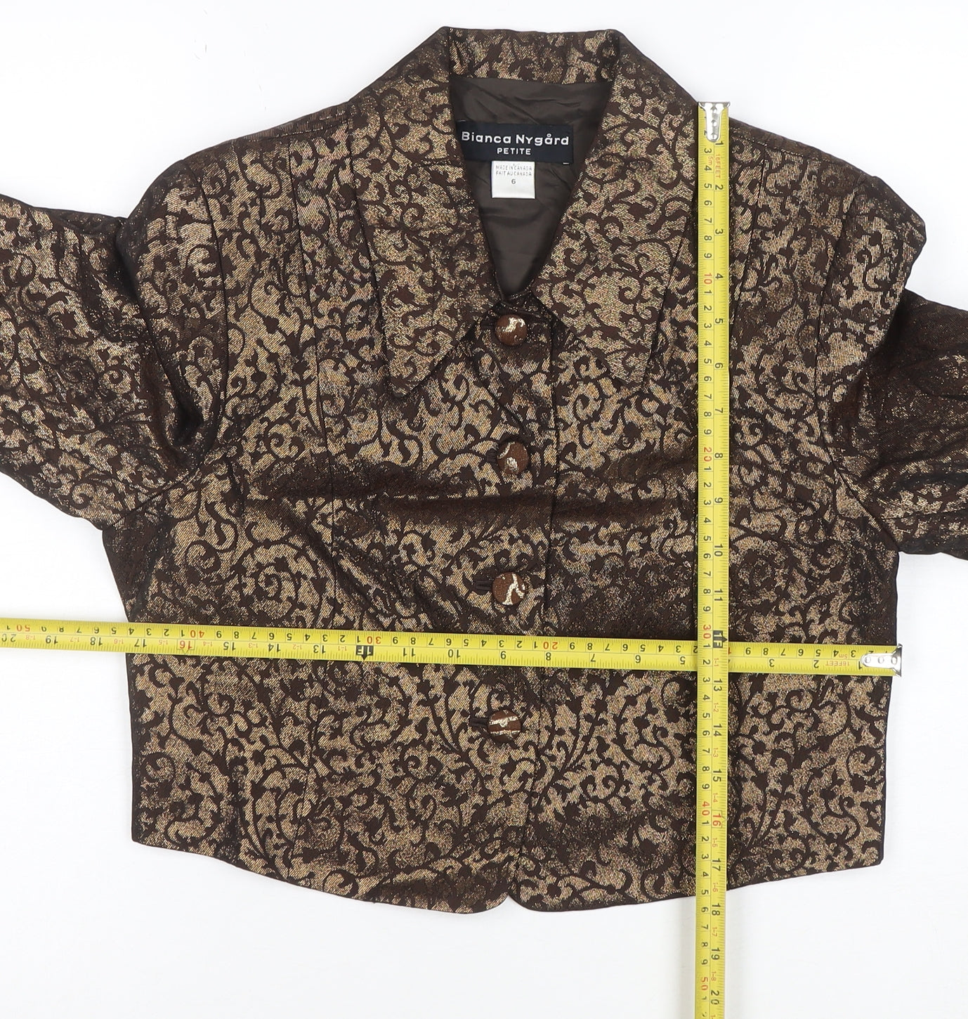 Bianca Nygård Petite Gold Brocade Cropped Blazer Size 10