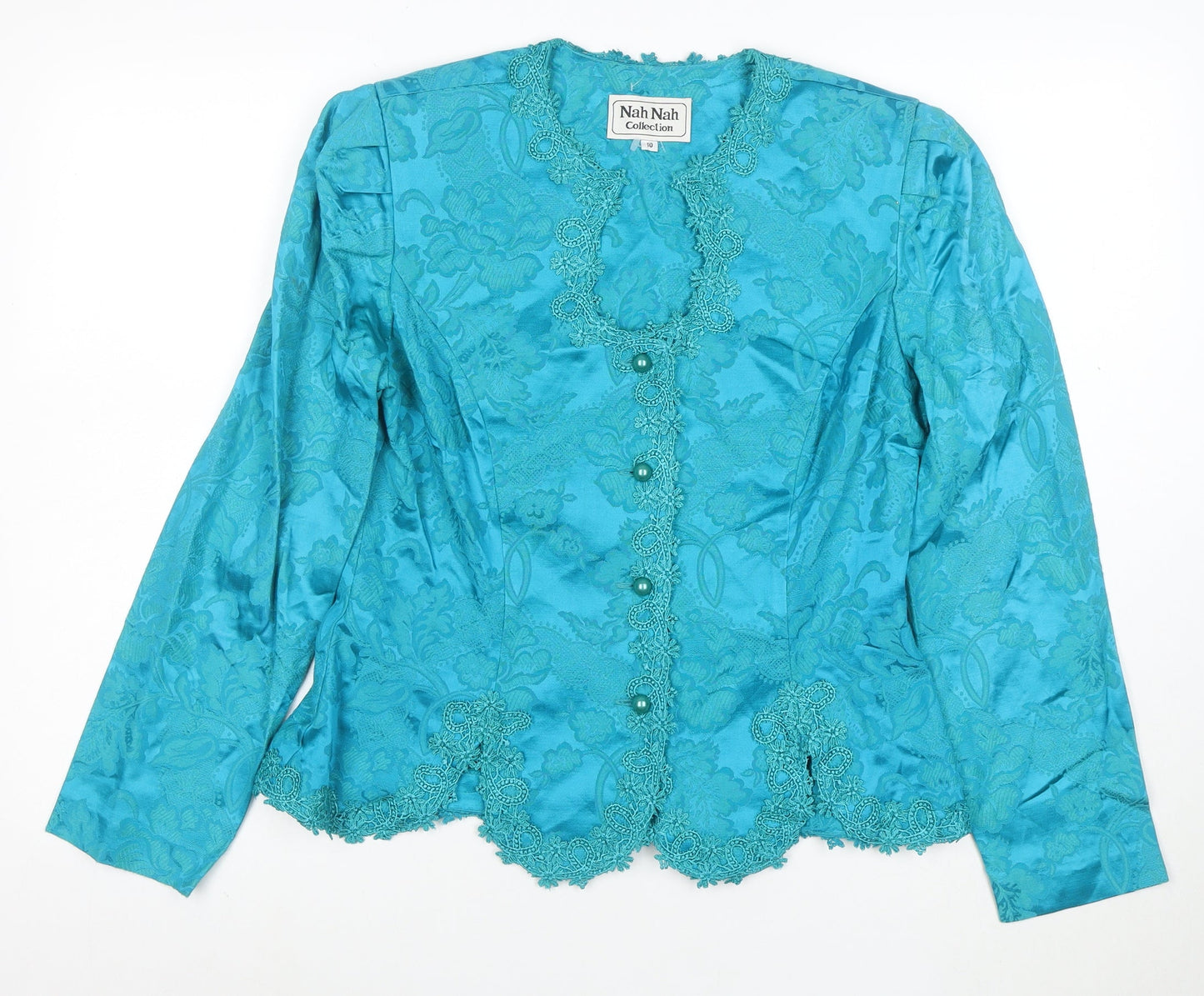 Nah Nah Collection Women’s Blue Floral Jacquard Suit Top Size 10