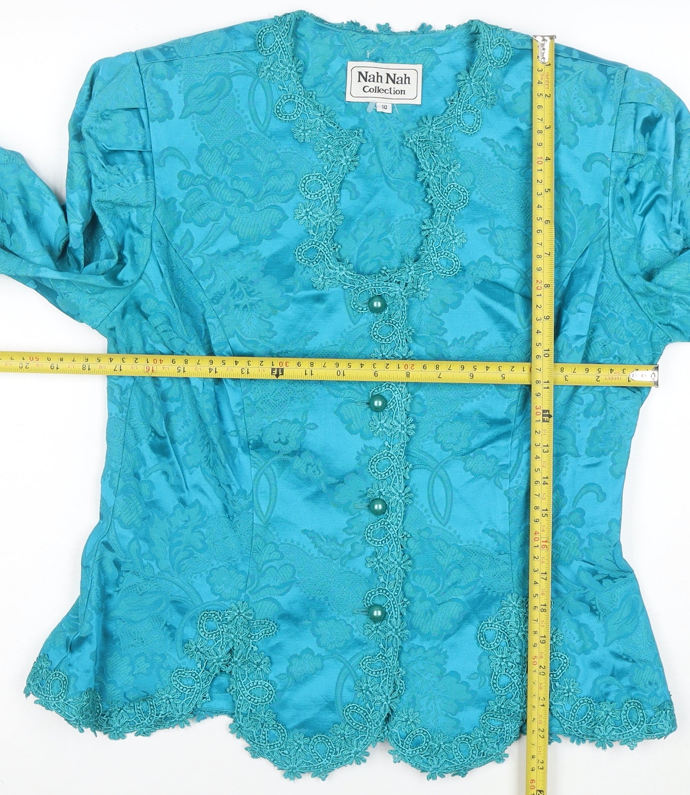 Nah Nah Collection Women’s Blue Floral Jacquard Suit Top Size 10