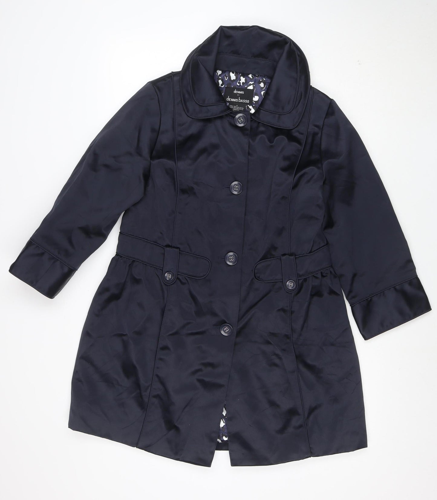 Dennis Basso Women’s Black Mid-Length Polyester Belted Coat Size S