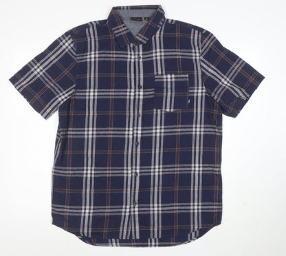 Vans Men's Blue Plaid Cotton Short Sleeve Button-Up Shirt L