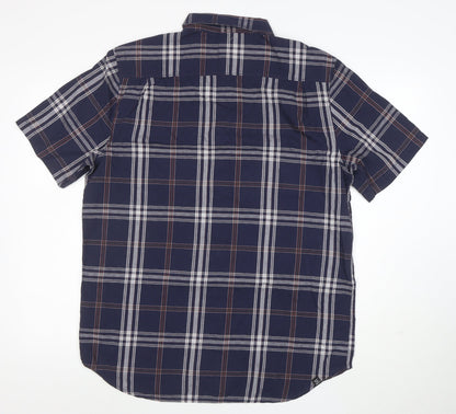 Vans Men's Blue Plaid Cotton Short Sleeve Button-Up Shirt L