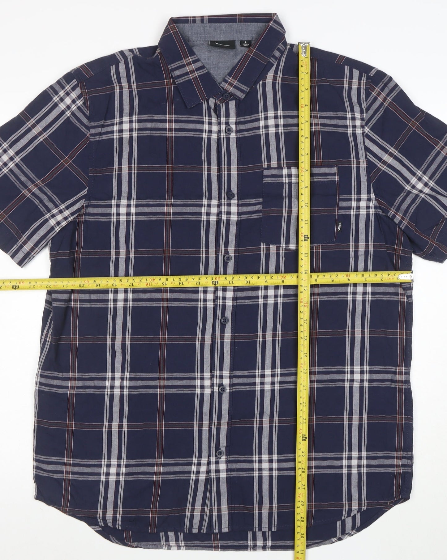 Vans Men's Blue Plaid Cotton Short Sleeve Button-Up Shirt L