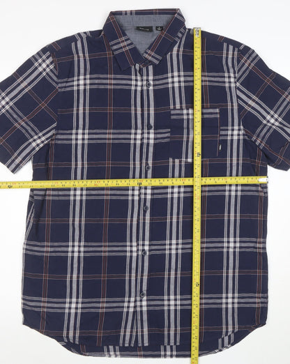 Vans Men's Blue Plaid Cotton Short Sleeve Button-Up Shirt L