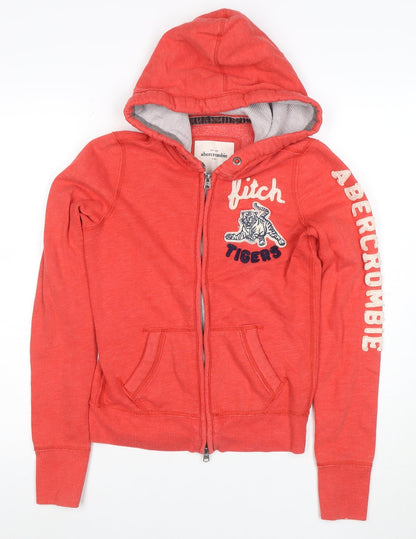 Abercrombie Kids Boys Red Full Zip Hoodie L Cotton Blend Tiger Logo