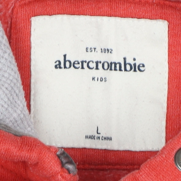 Abercrombie Kids Boys Red Full Zip Hoodie L Cotton Blend Tiger Logo