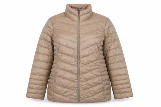 C&A Women's Beige Puffer Jacket Size 18 Lightweight Quilted Zip Coat