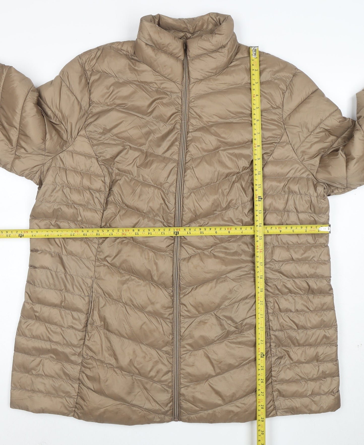 C&A Women's Beige Puffer Jacket Size 18 Lightweight Quilted Zip Coat