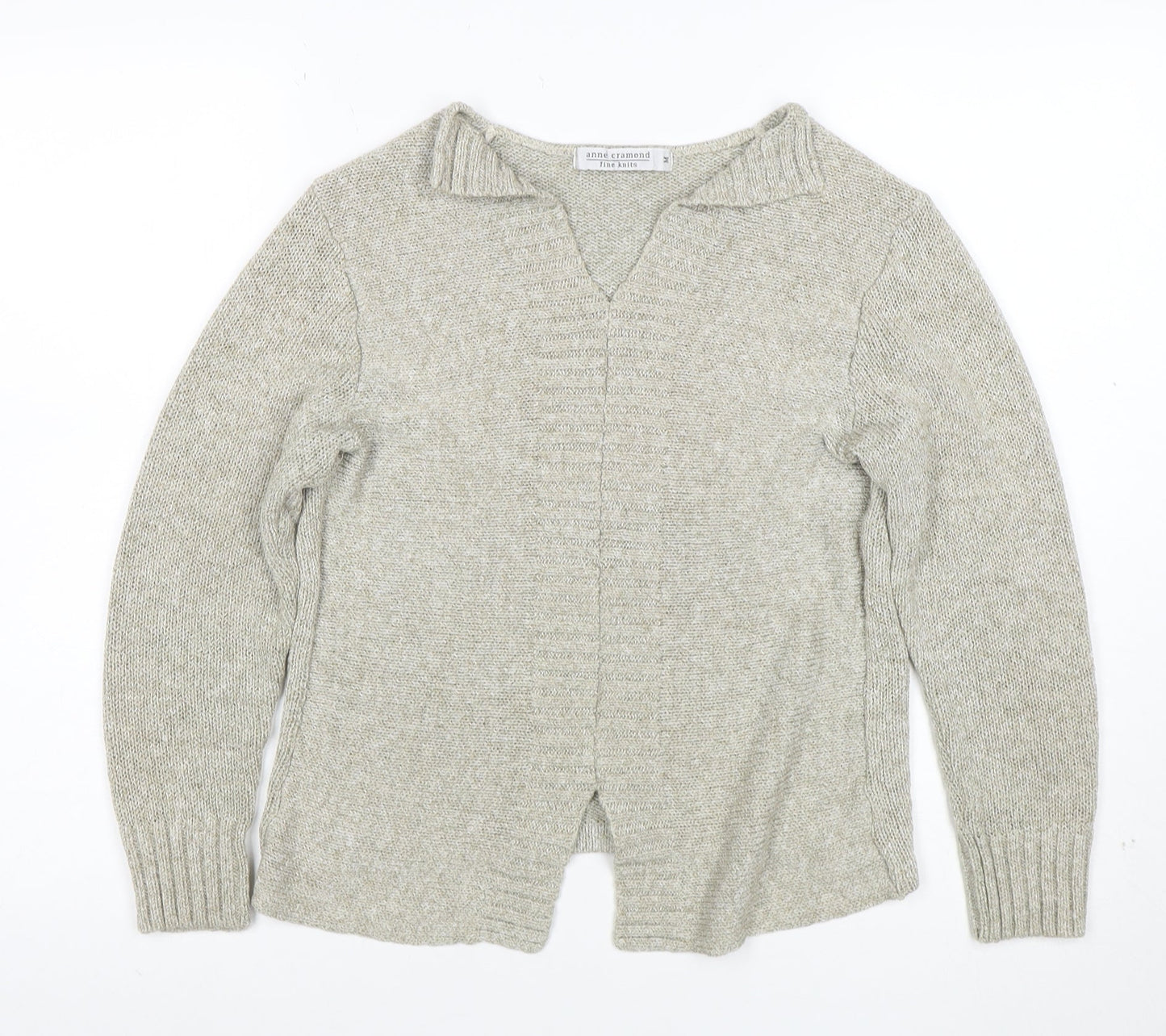 Anne Cramond Fine Knits Women's Beige Wool Blend V-Neck Jumper M