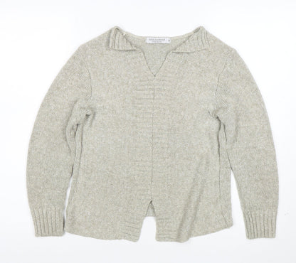 Anne Cramond Fine Knits Women's Beige Wool Blend V-Neck Jumper M