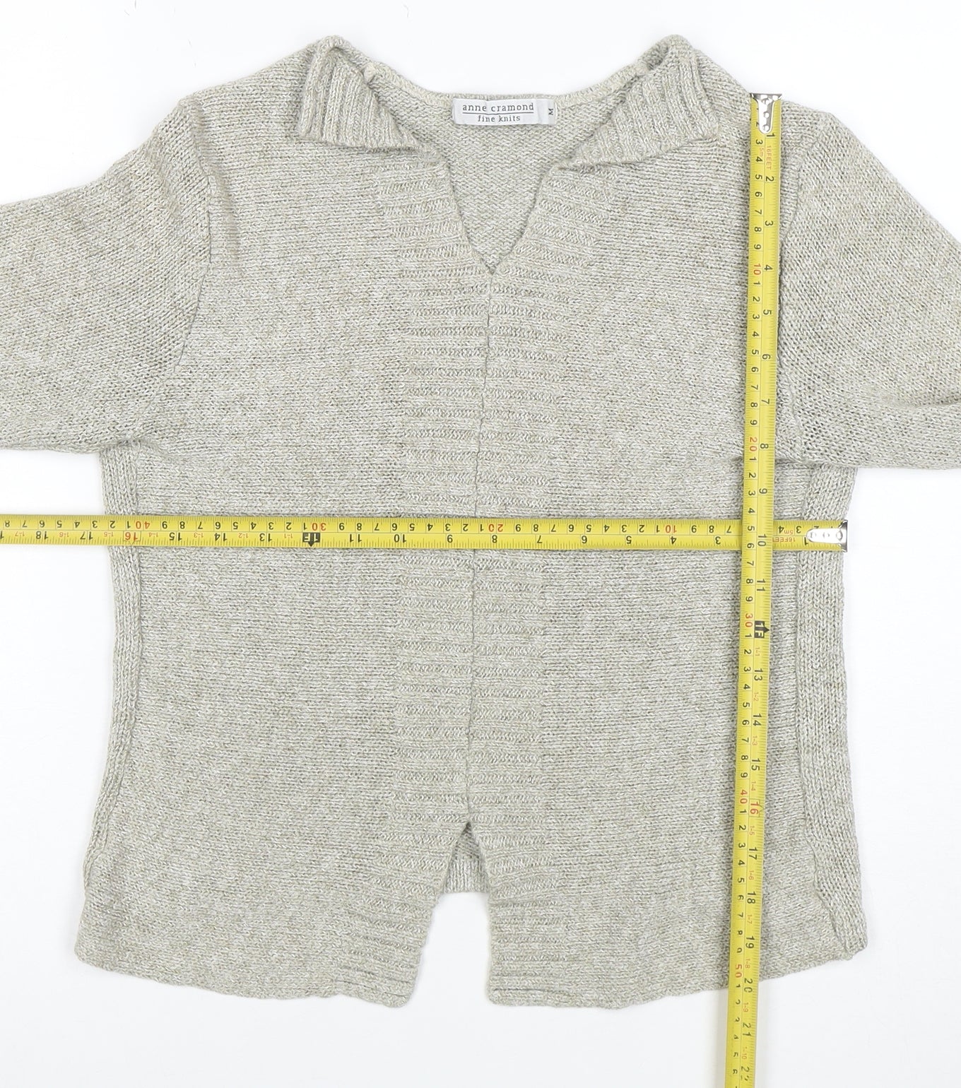 Anne Cramond Fine Knits Women's Beige Wool Blend V-Neck Jumper M