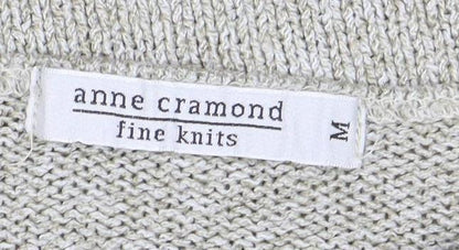 Anne Cramond Fine Knits Women's Beige Wool Blend V-Neck Jumper M