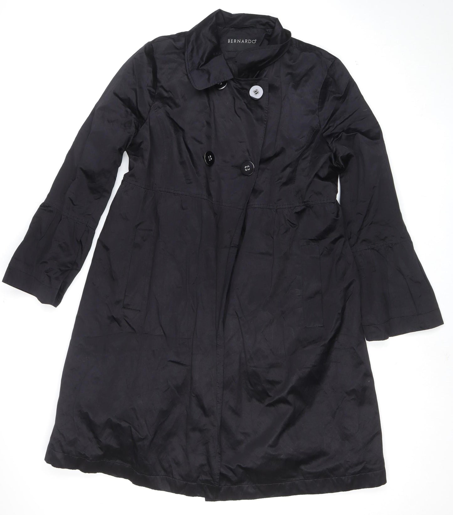 Bernardo Women's Black Long Trench Coat Size L Classic Style