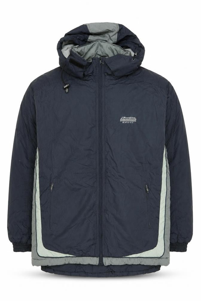 Brugi Men's Blue Mid-Length Puffer Jacket Size 52 Waterproof Hooded
